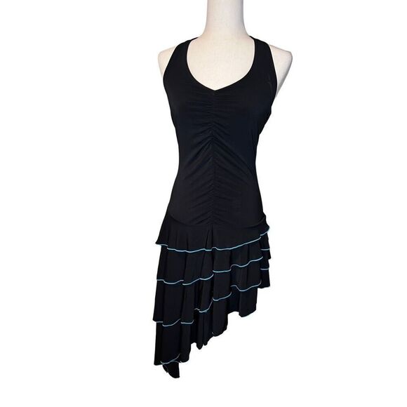 Fredrick’s of Hollywood dress women’s small black Vintage 90s ruched with ruffle - Picture 1 of 7